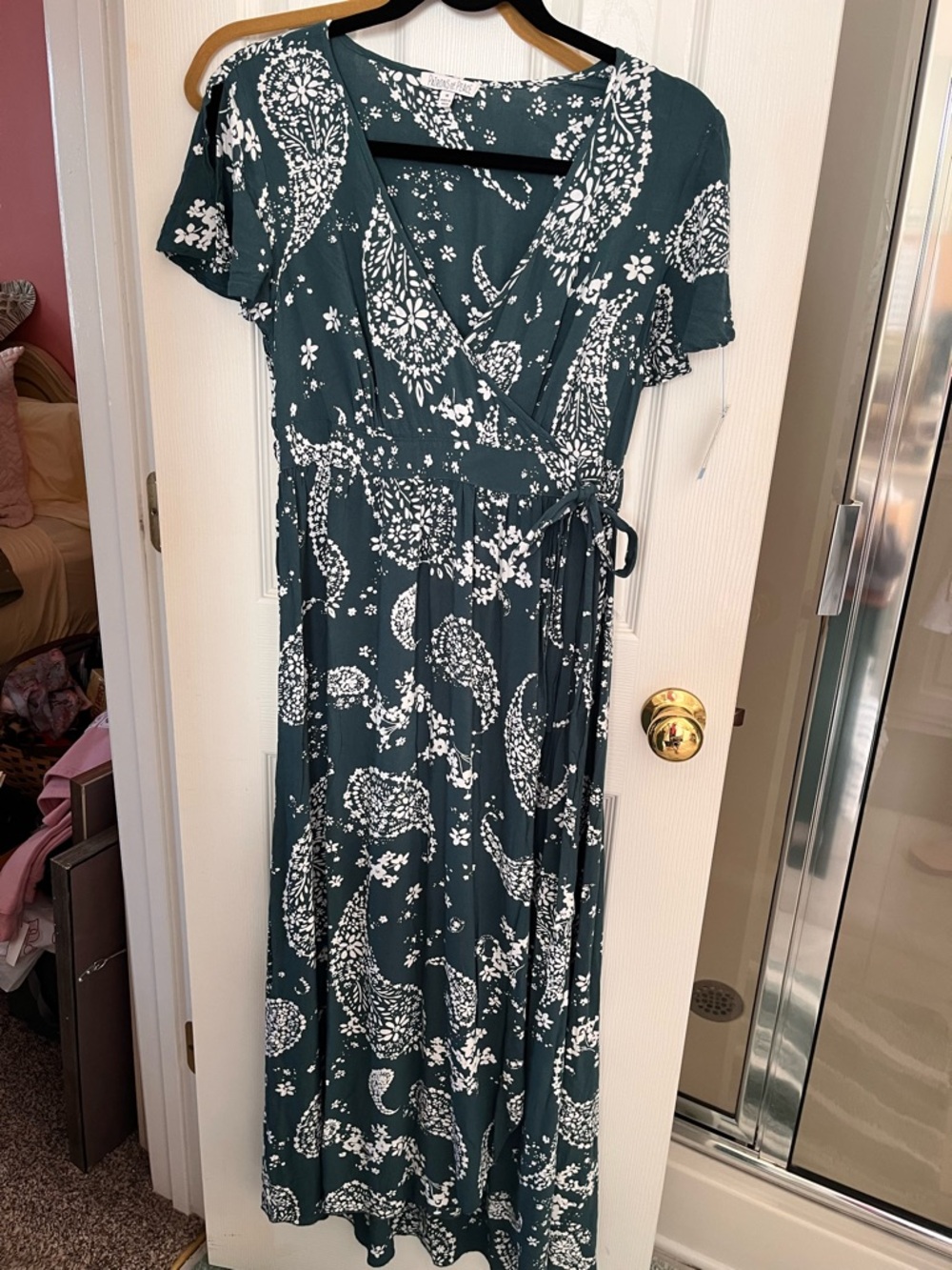 Patrons of Peace Green Teal Floral Wrap Maxi Dress - Women